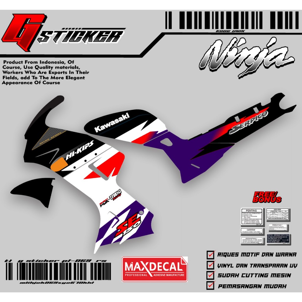 sticker striping Ninja serpico custom transparan Maxdecall bisa riques bahan sudah terCUTTING