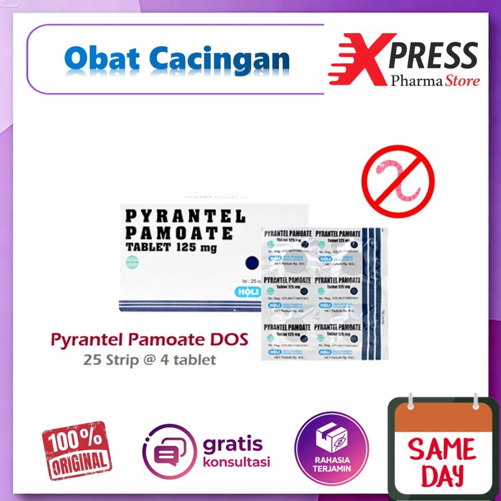 XPRESS  DOS PYRANTEL PAMOATE Holi Pharma 125 mg 25 strip @ 4 Tablet Kapsul - Membantu Mengatasi Caci