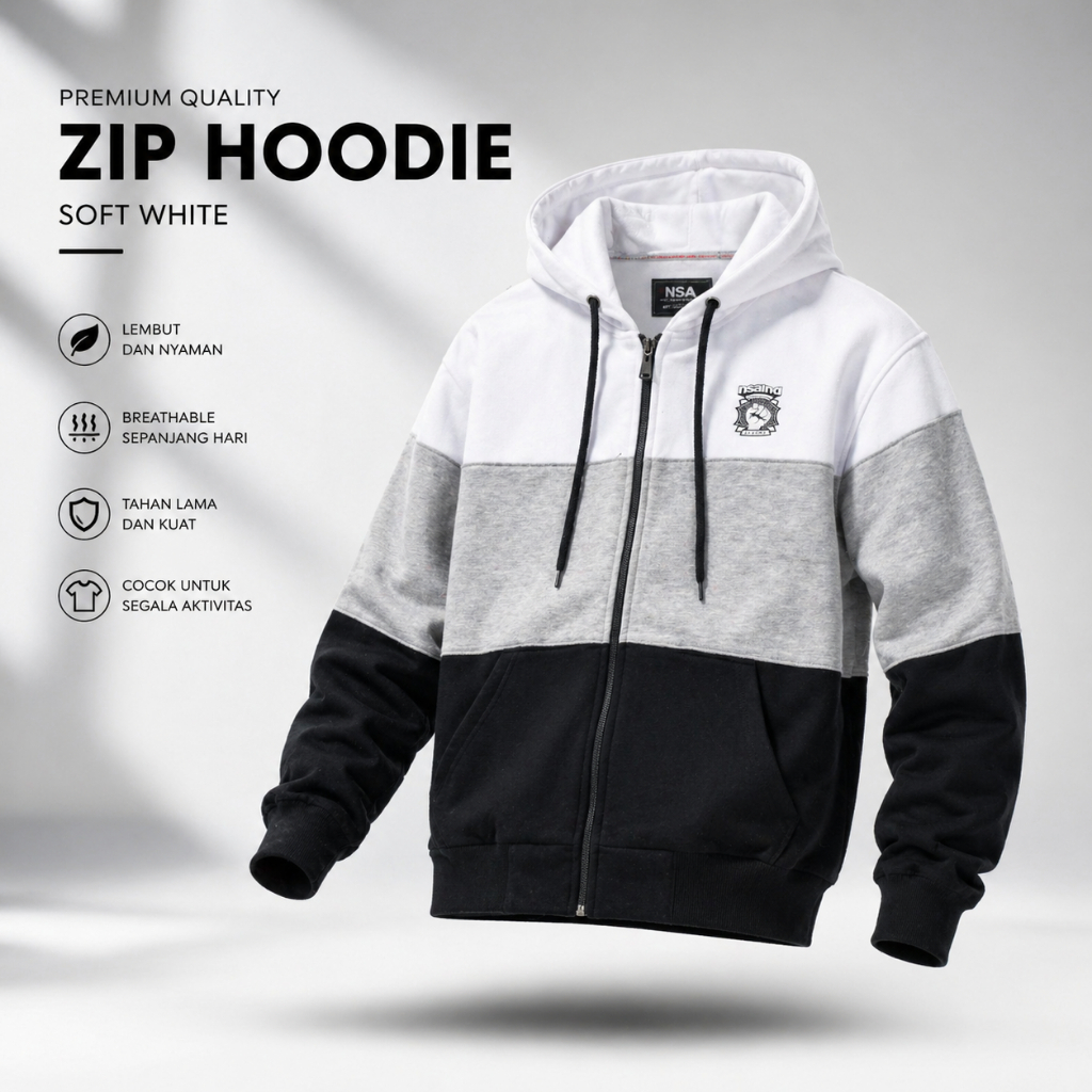 Nsa Ind Hoodie Zipper Three Colour Block Fasten pria wanita