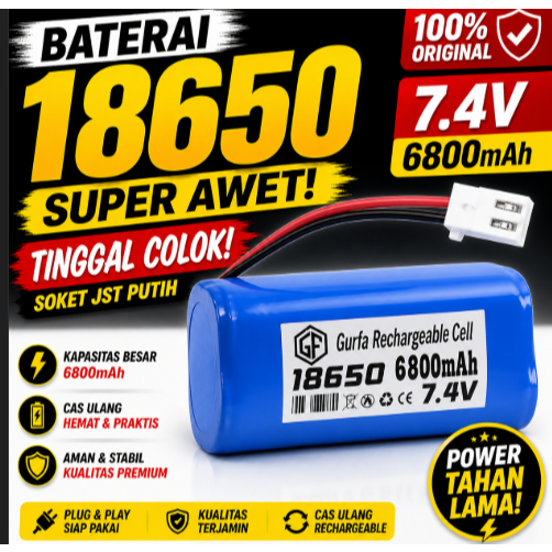 Battery 2cell 18650 7.4Volt 6800mAh Socket XH2.54 2pin Baterai Charger Speaker Bluethooth, DVD, Came