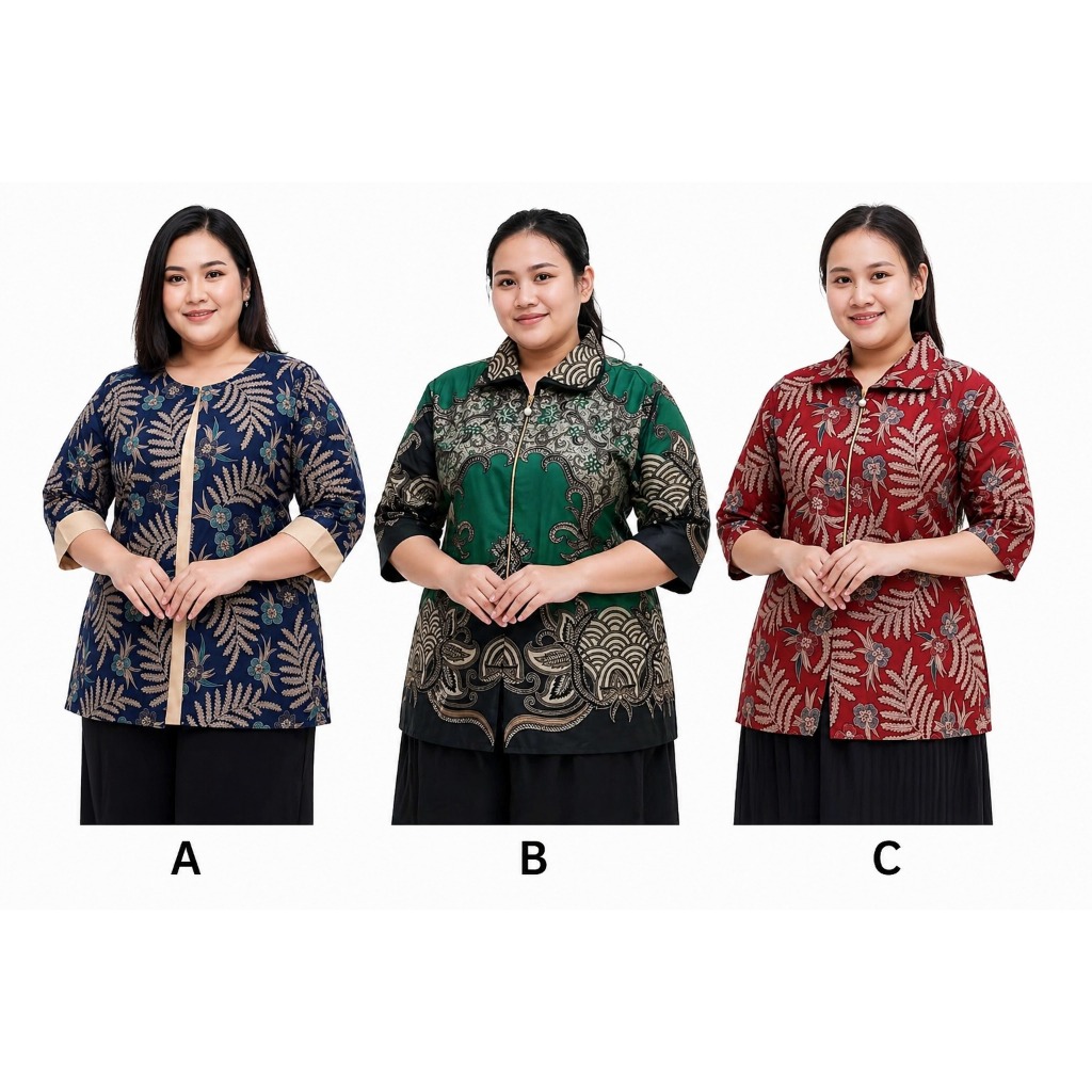 Blouse Batik Jumbo Wanita LD 120-140cm | Atasan Batik Big Size Modern Busui Friendly