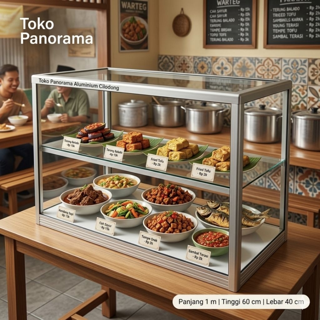 Etalase Kaca Aluminium Etalase warteg 150 cm