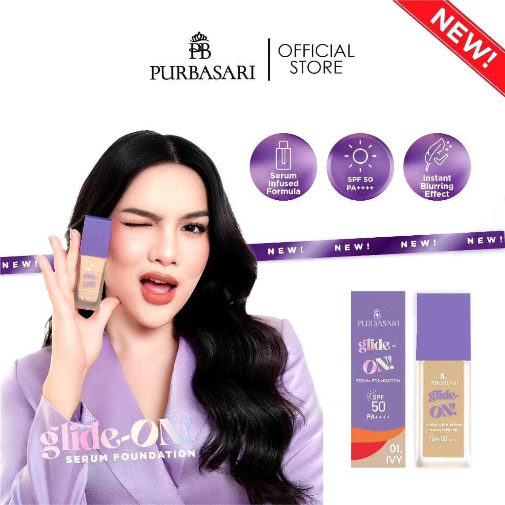 Purbasari Glide-ON! Serum Foundation SPF 50 PA++++ | Alas Bedak Medium To Full Coverage | Weighless 