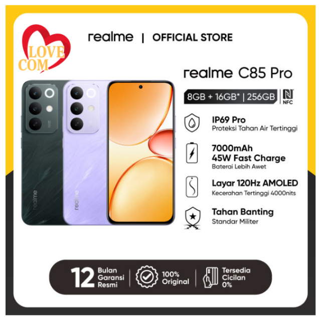 Realme C85 & C85 PRO 4G/5G Baterai Jumbo 7000mAh Layar 144Hz Waterproof IP69Pro Garansi Resmi Murah 