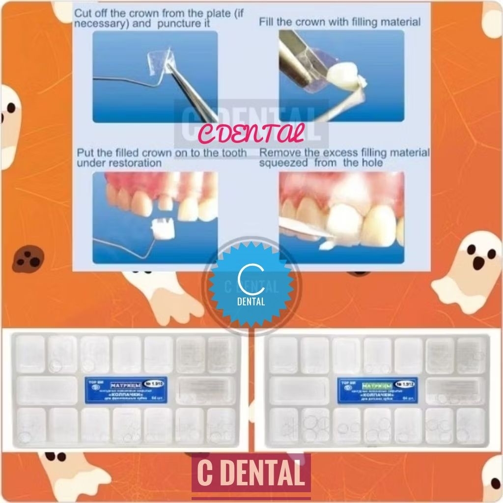 [64 Pcs] Dental Adult Pedo Crown Matrix Transparan Gigi Desidui Anak Permanen Dewasa