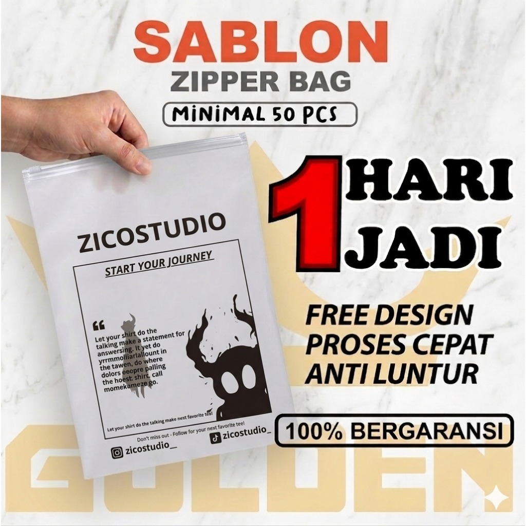 MIN 50 PCS | Sablon Plastik Zipper | Sablon Custom | Kemasan Zipper Free Sablon | Pouch Hijab | Zipp