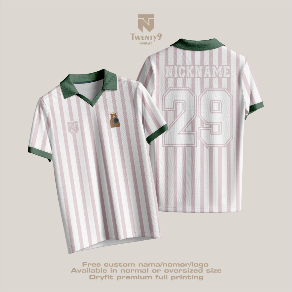 Jersey Padel Stripe Pink Hijau Kerah Polo Full Printing Unisex | Custom Olahraga Padel/Tenis/Badmint