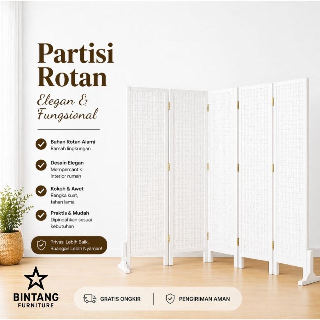 ( TINGGI 2 METER )Sketsel Ruangan Rotan Sintetis Partisi Sekat Ruangan Minimalis