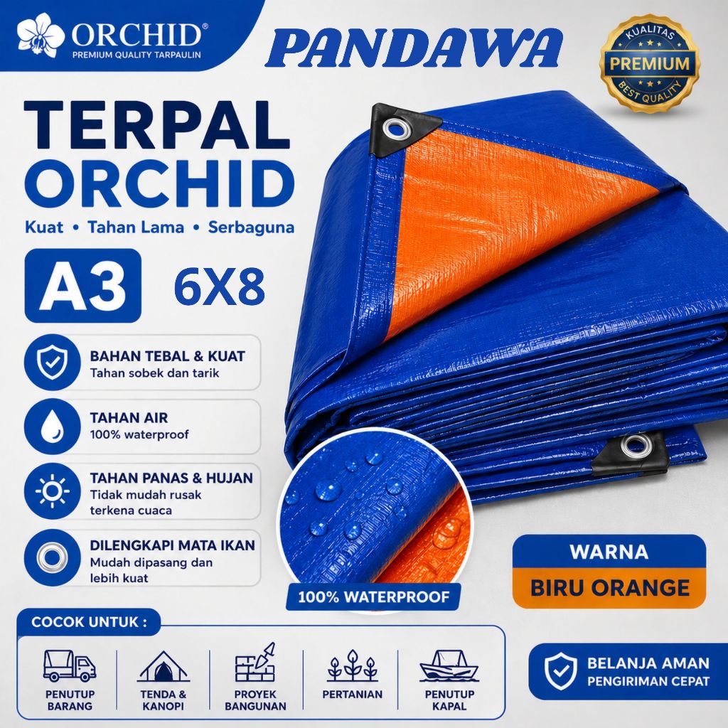 Terpal ORCHID A3 Korea Tebal waterproof Ukuran 6x8 - Terpal Lembaran Alas Kolam Tenda Penutup Barang