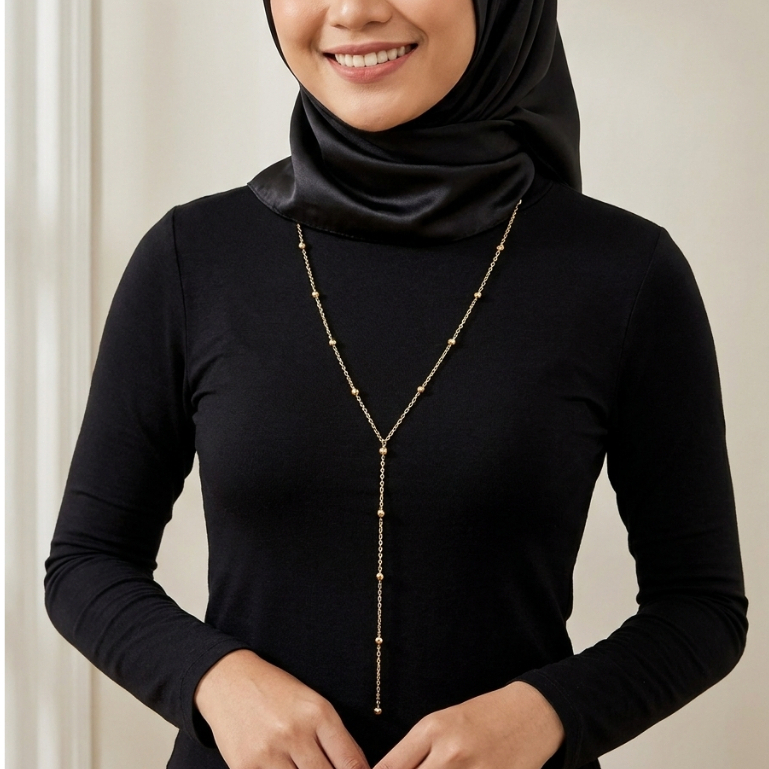 Kalung Panjang Kalug Hijab Kalung Wanita Kalung Titanium Anti Karat Anti Luntur
