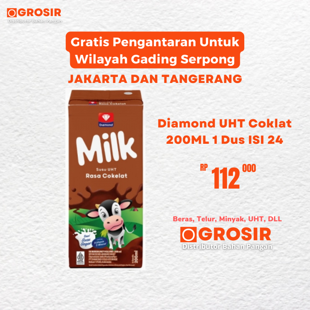 Susu UHT Diamond 200ml Rasa Coklat 1 Dus isi 24 pcs