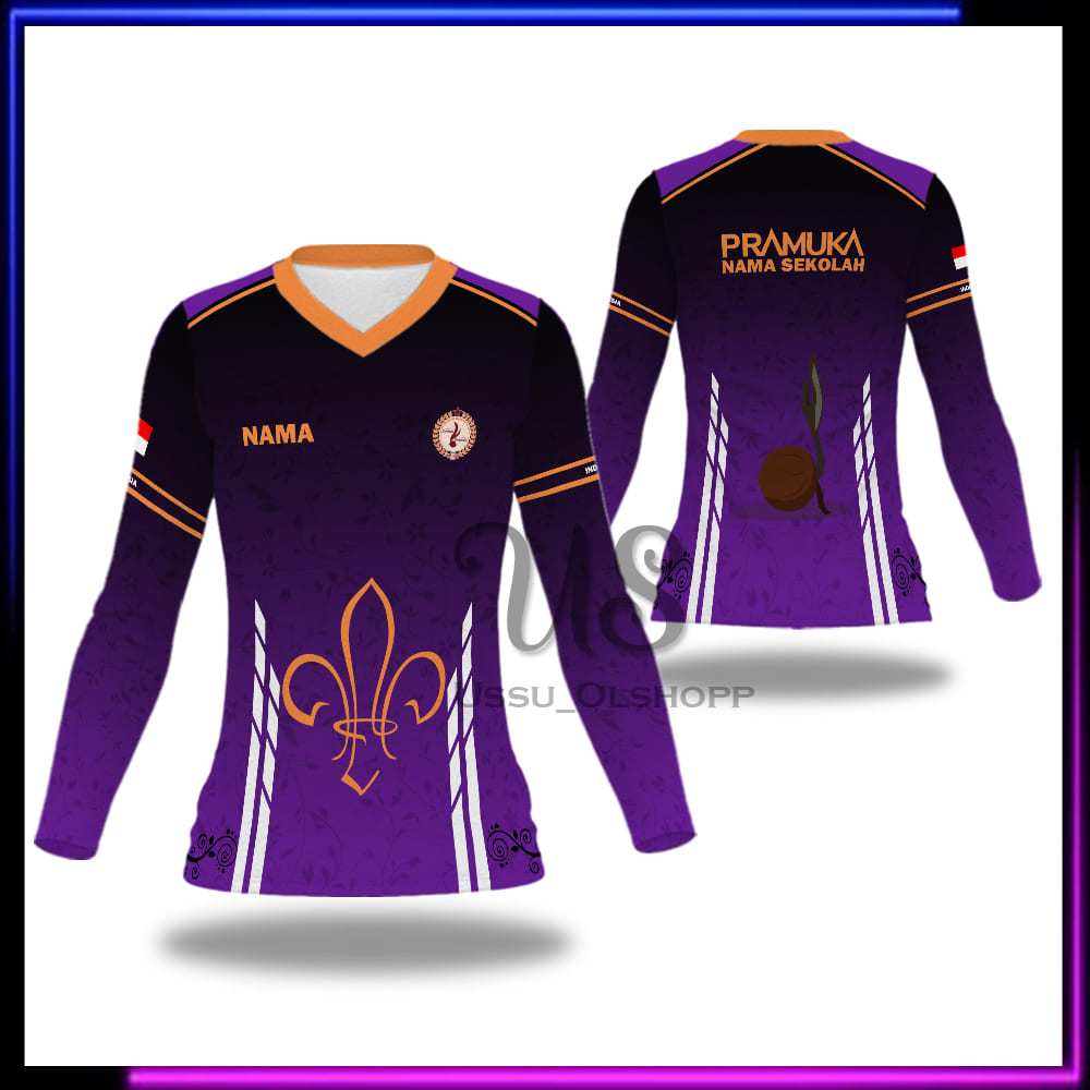 Kaos Olahraga Pramuka Lengan Panjang / Seragam Pramuka Wanita / Jersey Pramuka Custom Nama