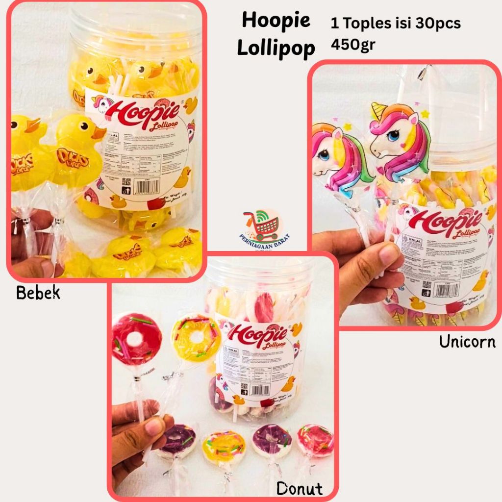 Exp Maret 2027 - [ isi 30pcs per Toples ]  Hoopie Lollipop Duck / Unicorn - Permen Lolipop Bentuk Be