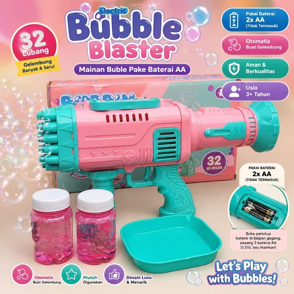 Mainan Pistol Anak Tembakan Gelembung Balon Ukuran Besar - Mainan Bubble Gun Elektrik 32 Lubang