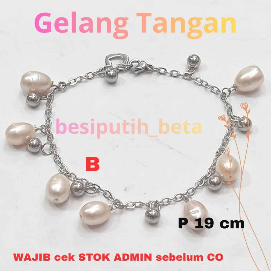 gelang mutiara tawar asli / besi putih ambon asli