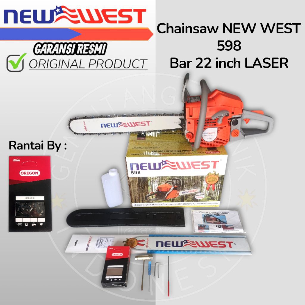 Mesin Senso NEW WEST 598 Bar 22 inch / Chainsaw  NEW WEST 598 Bar 22 Inch