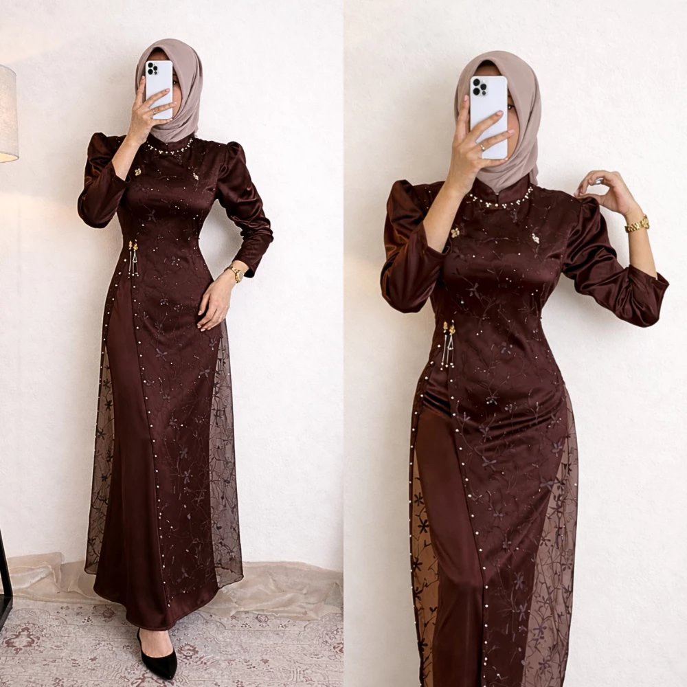 SPECIAL BURGUNDY MAHOGANY | DIANDRA MAXY DRESS JANGGAN LUXURY BROKAT PAYET MUTIARA GAMIS PESTA KONDA