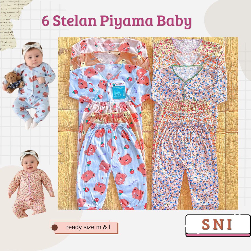 NAKITA Paket 6 Stel / 12 Lembar Baju Celana Bayi Piyama Baru Lahir Newborn - Balita Motif Printing S
