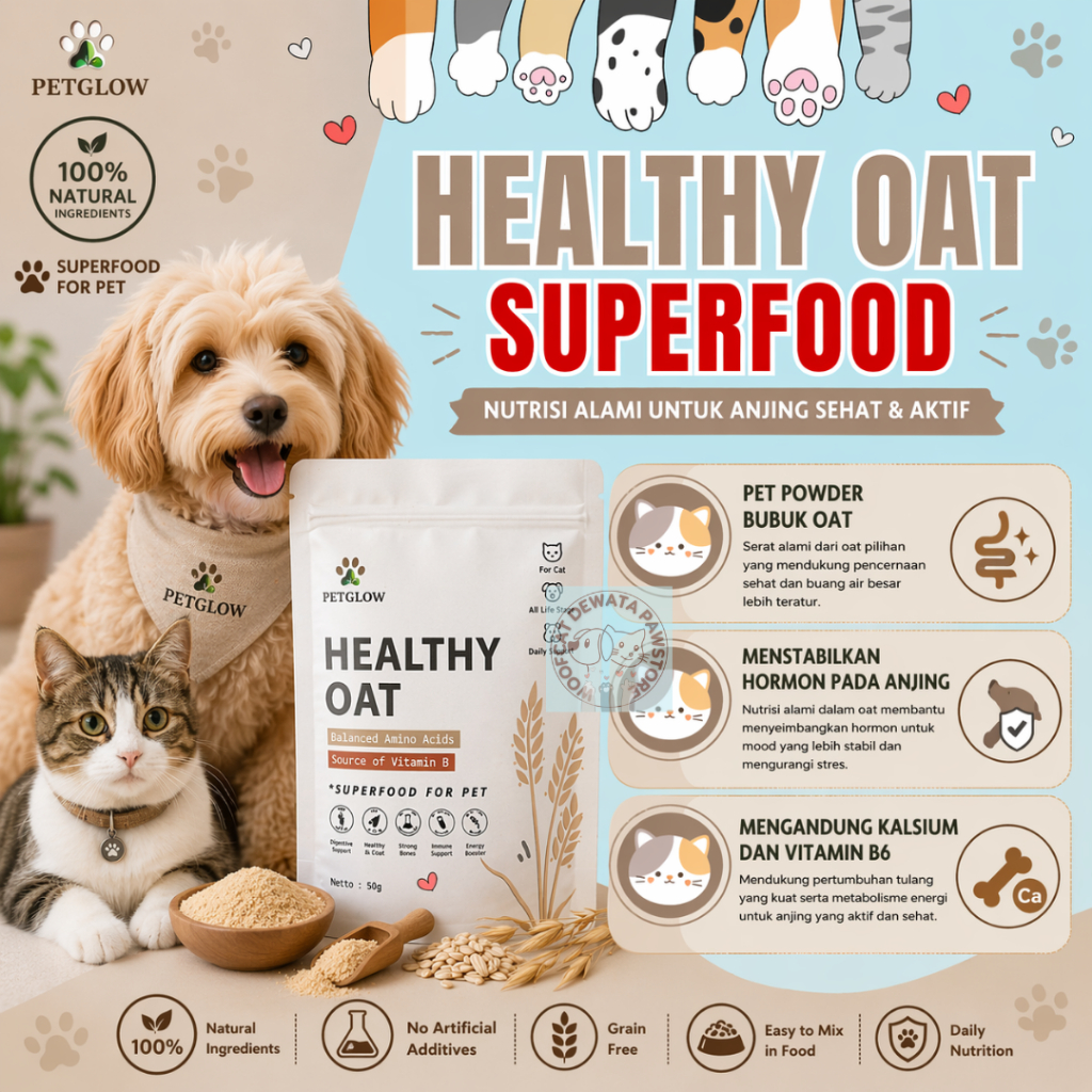 Petglow Superfood Healthy Oat For Pet Powder Bubuk Oat Vitamin Tulang Anjing Kalsium Anjing Calcium 