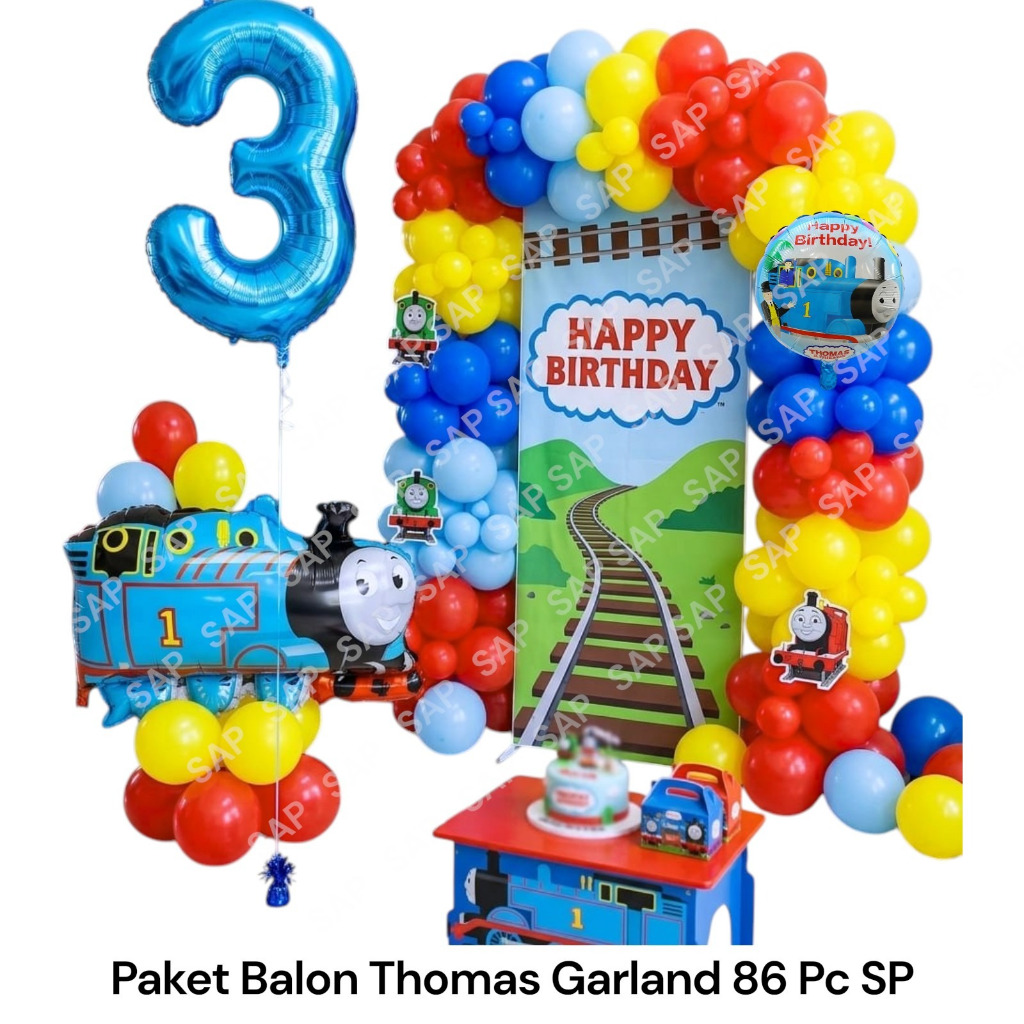 Paket Balon THOMAS GARLAND 86 PC SP / Dekorasi Balon Ulang Tahun Thomas