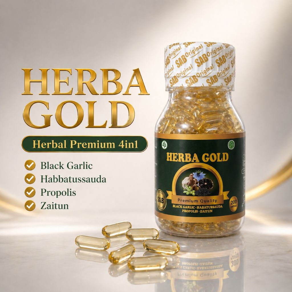 Herba Gold Kapsul Herbal Premium 4in1 - Black Garlic Habbatussauda Propolis Zaitun Kualitas Premium