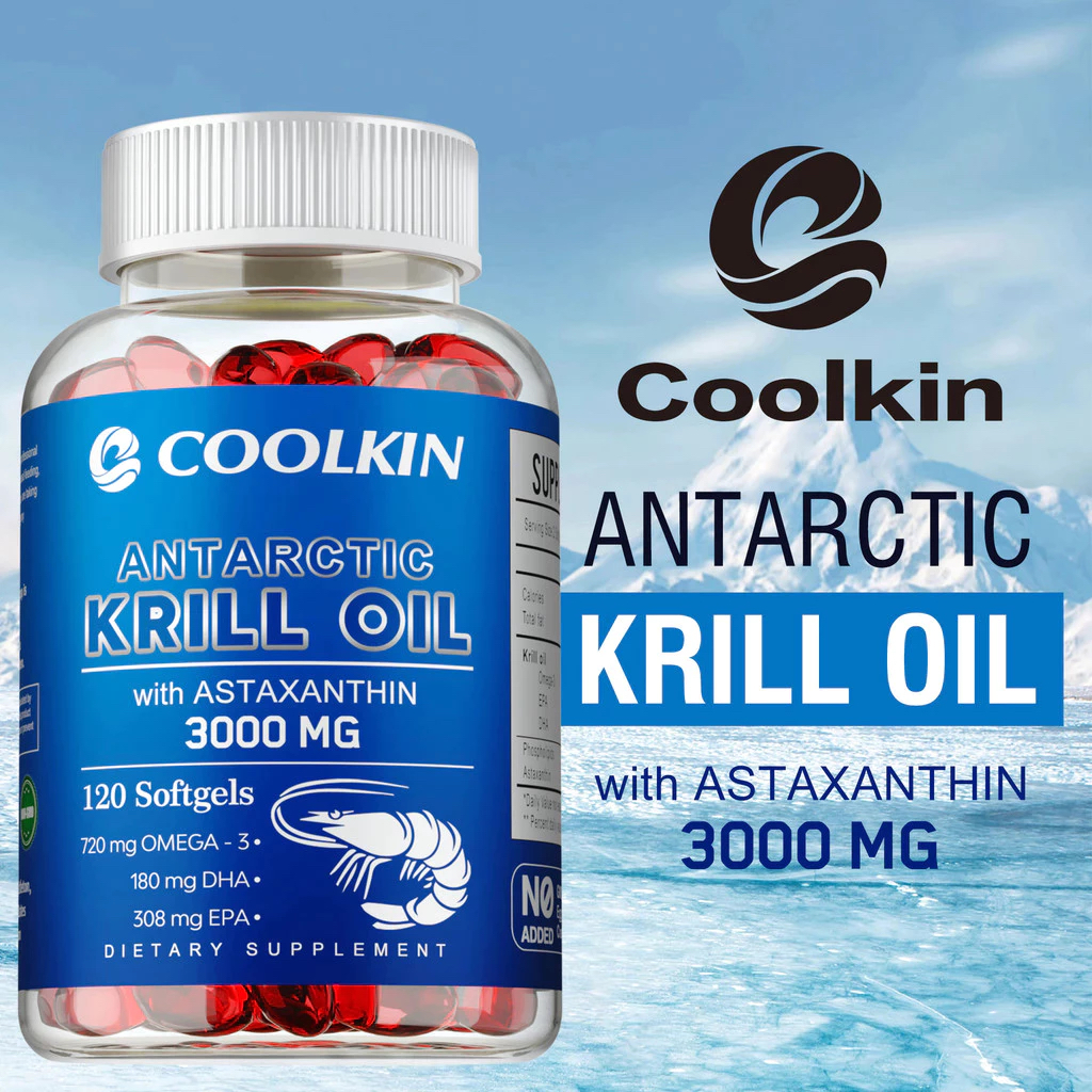 COOLKIN Omega 3 Krill Oil with 3000 mg Astaxanthin, Non-Vegetarian Capsules, 120 Capsules