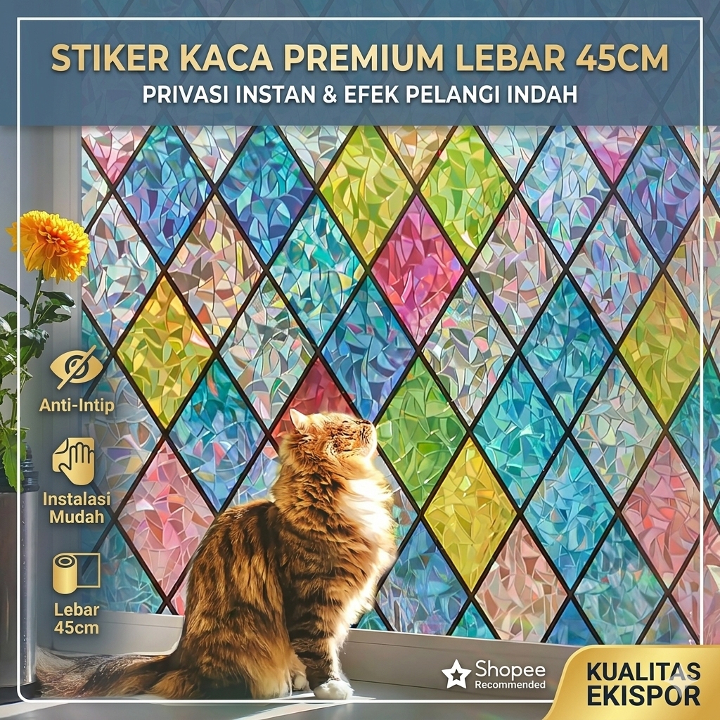 STIKER KACA FILM SUNBLAST BURAM MOTIF BAMBU BUNGA MINIMALIS DEKORASI PINTU JENDELA RUMAH HOLOGRAM KA