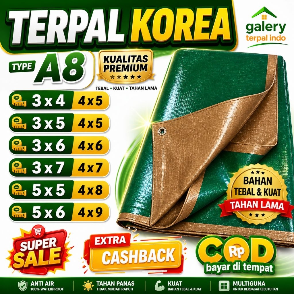 Terpal paling laris di shopee Terpal plastik Korea Tebal A8 3x4 3x5 4x5 4x6 terpal Anti air terpal t