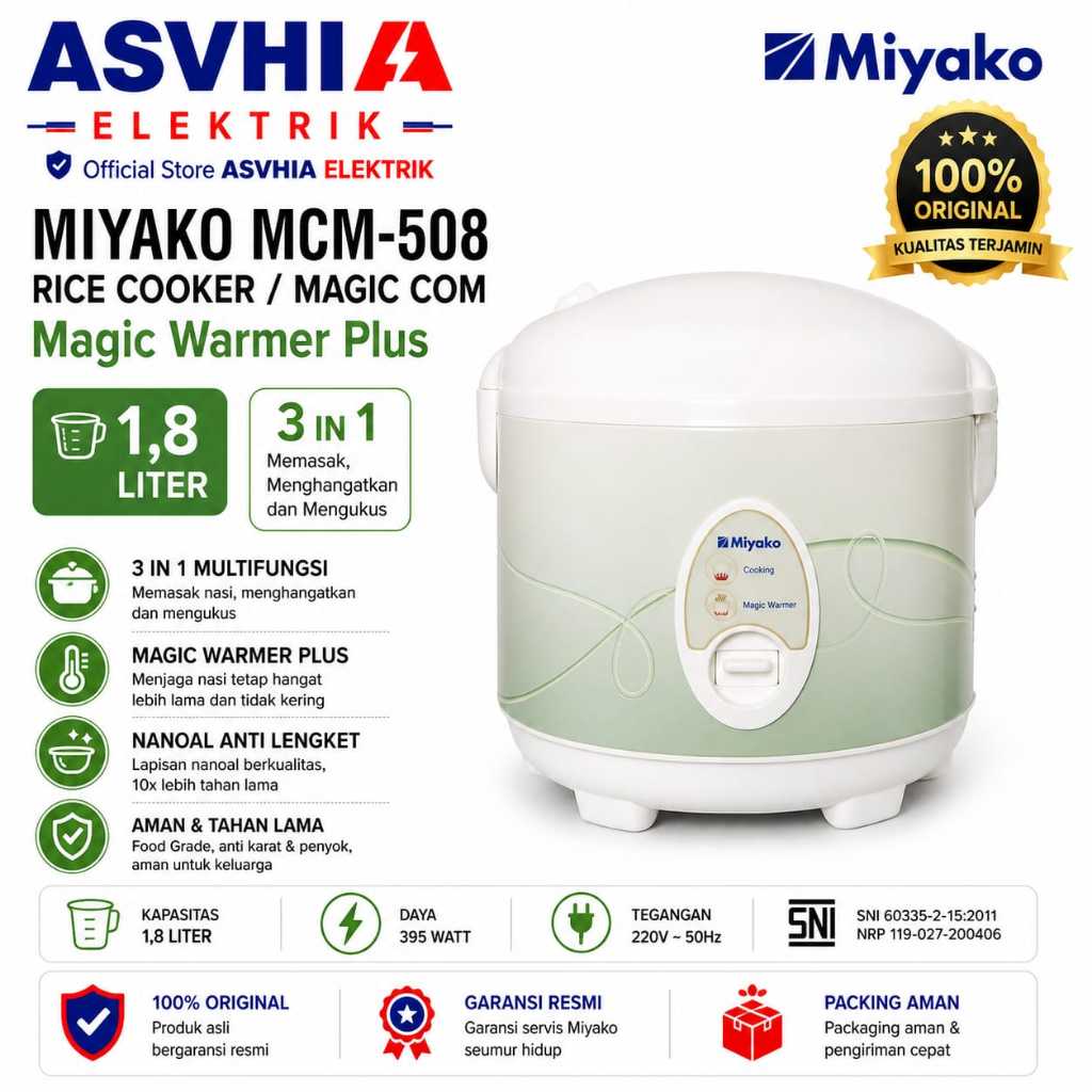 MIYAKO RICE COOKER / MAGIC COM Magic Warmer Plus  MIYAKO MCM-508 / MCM508 / MCM 508 (1,8 LITER)