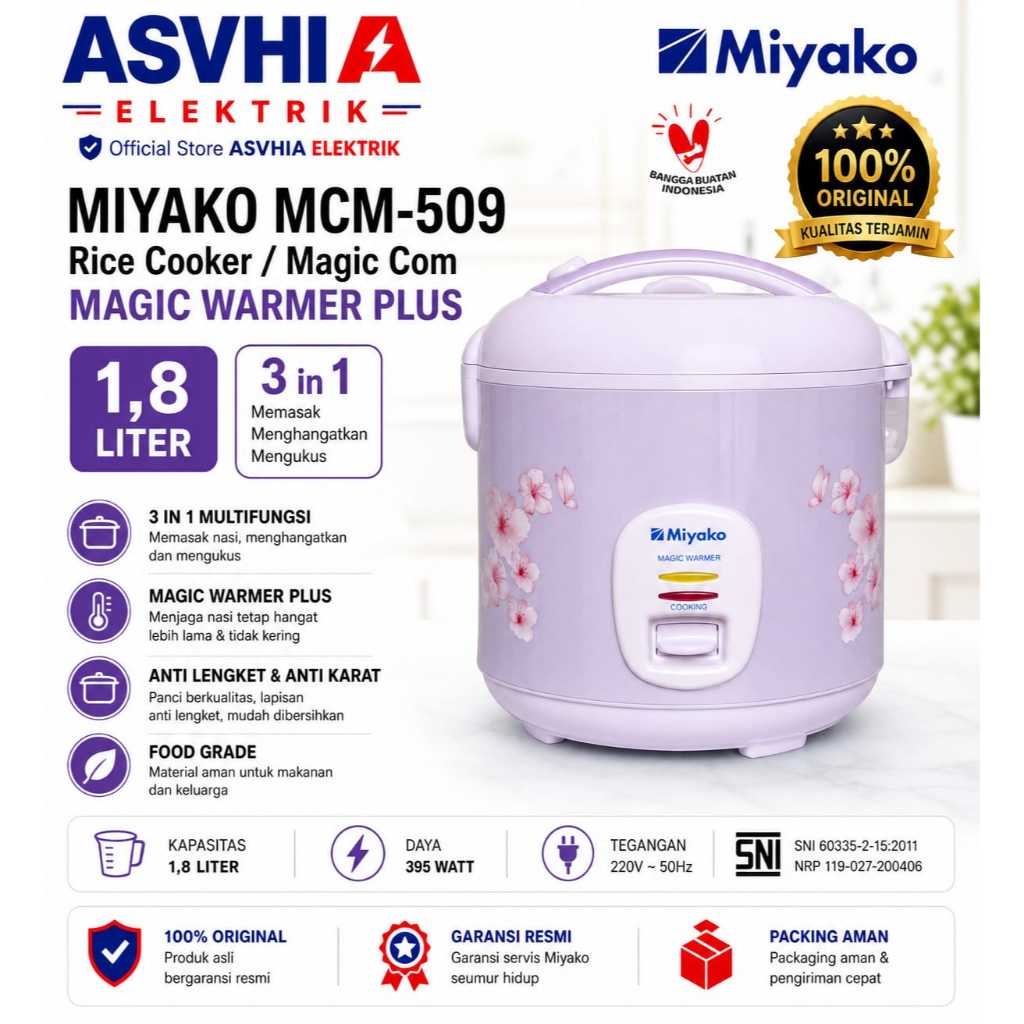 MIYAKO RICE COOKER / MAGIC COM Magic Warmer Plus  MIYAKO MCM-509 / MCM509 / MCM 509 (1,8 LITER)