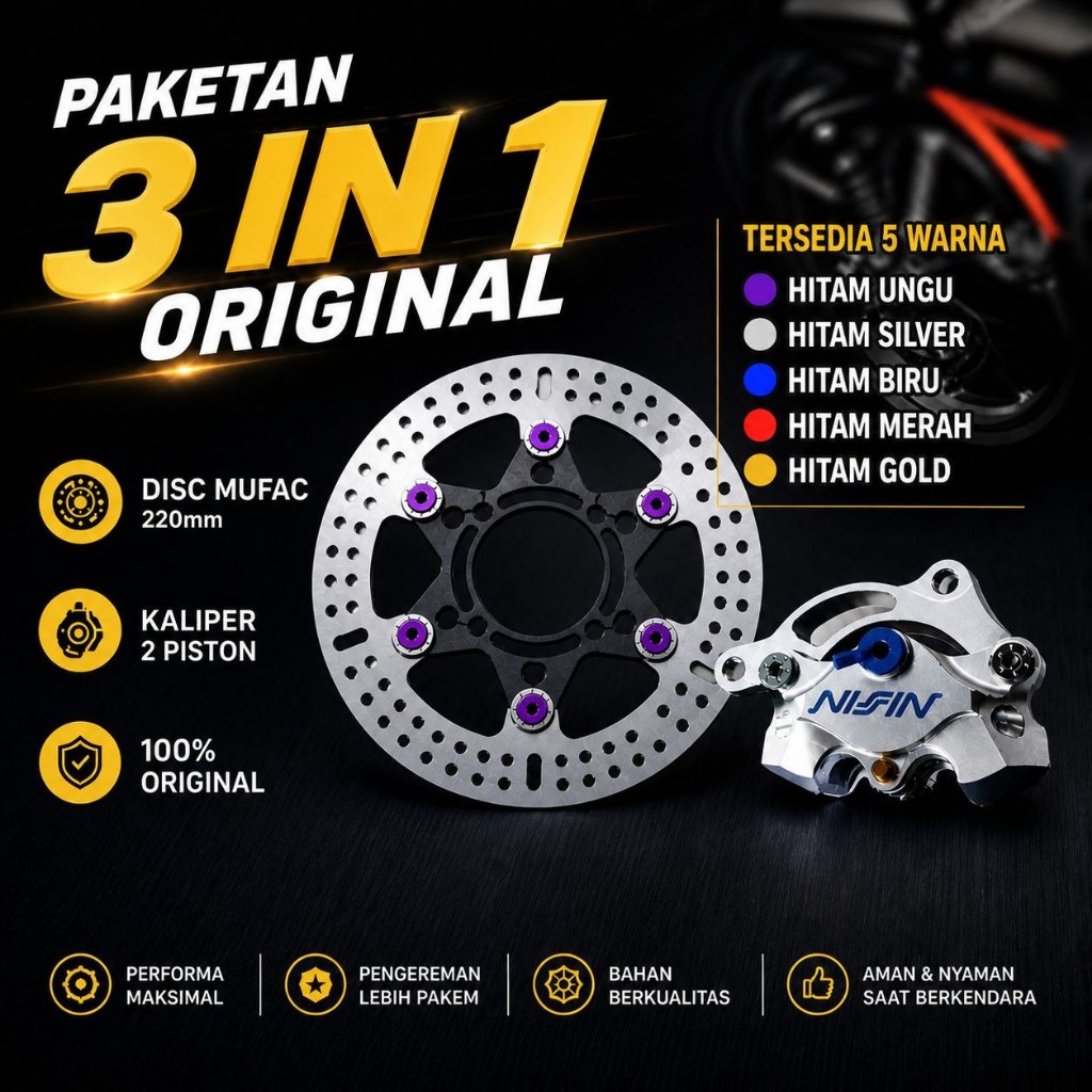 (Tersedia COD) Paket Piringan/Cakram/Disc Mufac 220mm + Kaliper Nissin  2 Piston + Breket beat vario
