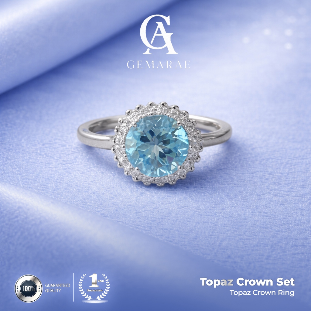 Topaz Crown Set by Gemarae | Natural Gemstone Anting Cincin Liontin Kalung Silver Perak 925 Rhodium 