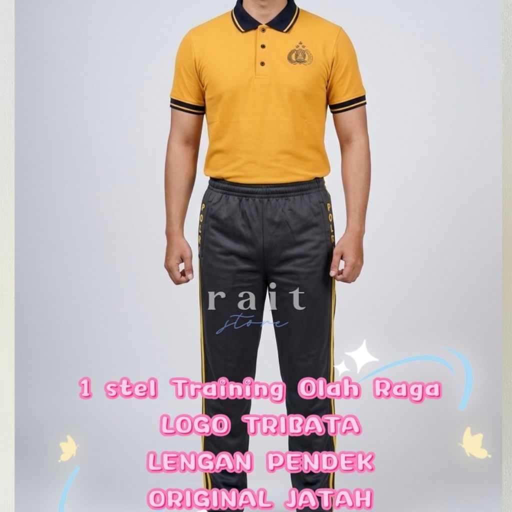 1 Stel Seragam Olahraga Polisi POLRI Kuning Jatah Polri Original -  Logo Tribrata Lengan Pendek Terb
