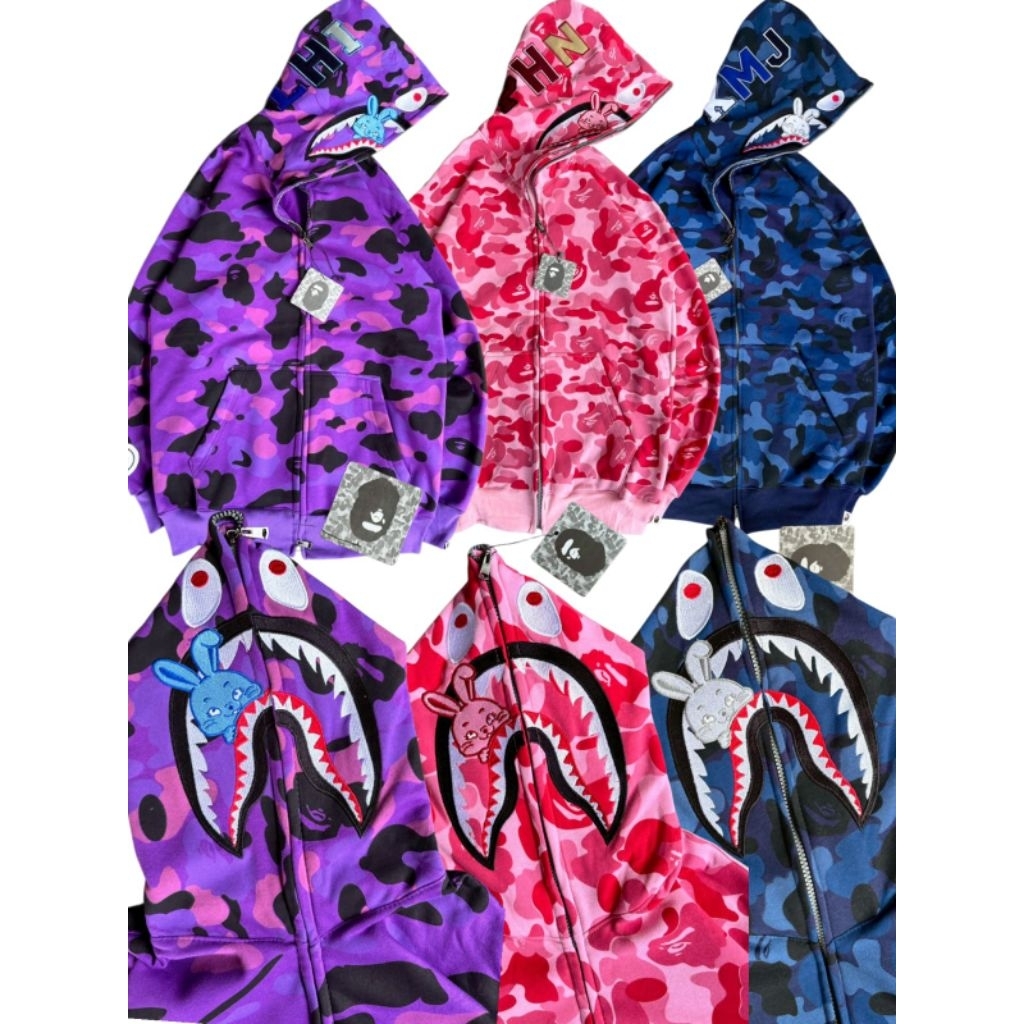 JAKET SWEATER HOODIE FULL ZIPPER BAPE SHARK WGM CAMO COMBI
