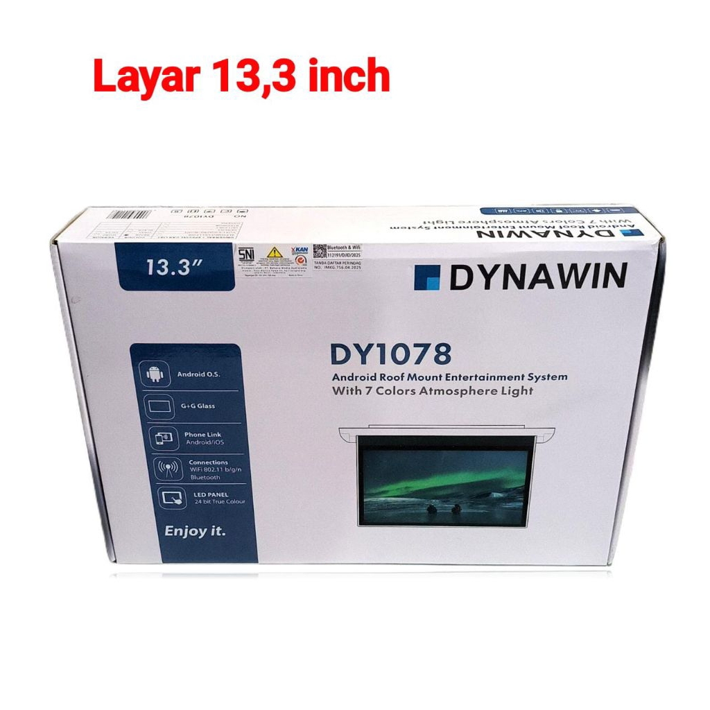 TV ROOF DYNAWIN 13" INCH DY1078 TV Atap Mobil  Dynawin DY1078 13.3” Android – Layar Lipat Plafon