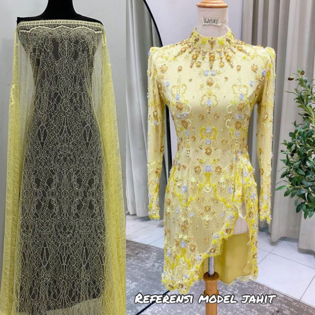 Kain Brokat Chantily Lace Bahan Kebaya santili,kain brukat chantily bahan kebaya pengantin