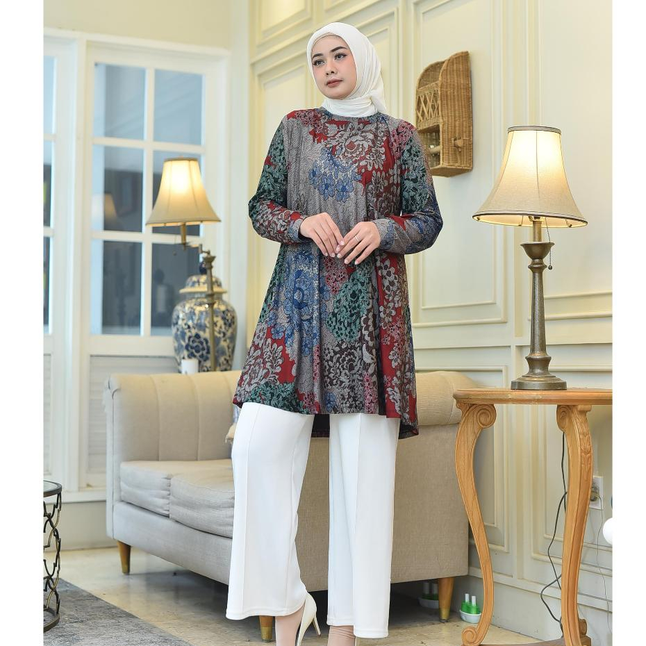 Tunik Los Motif BUNGA Bahan Denim/ Calvin Jeans