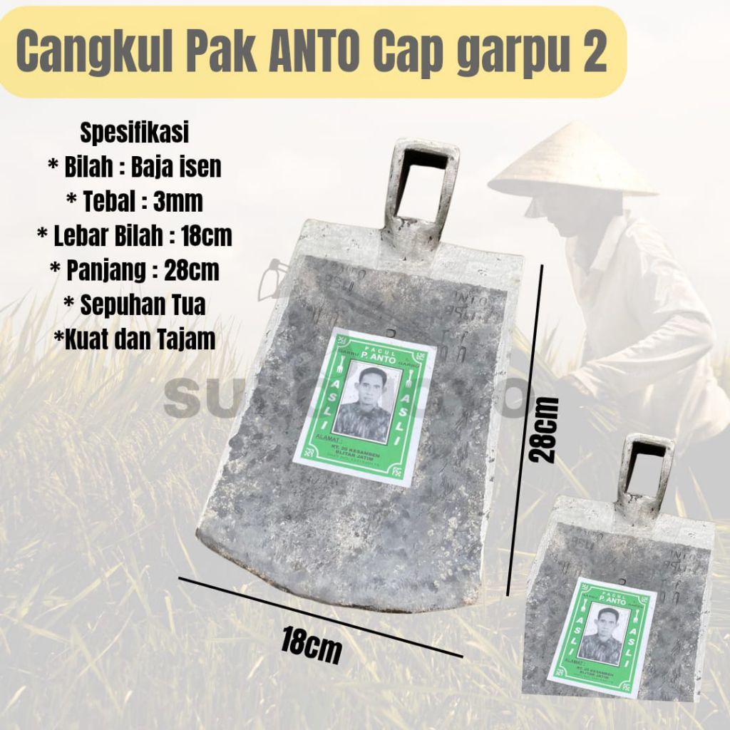 Cangkul P. ANTO Cap Dua Garpu Cangkul Blitar Wojo Isen Anti Lengket