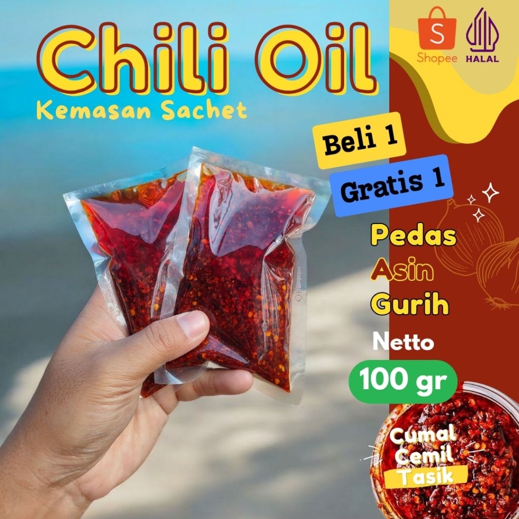 Chili Oil 100 gr - Beli 1 Gratis 1 Pedas Asin Gurih Halal, Praktis & Serbaguna