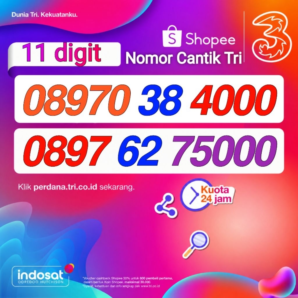 Nomer cantik tri 11 digit Nomor cantik three Seri angka ribuan