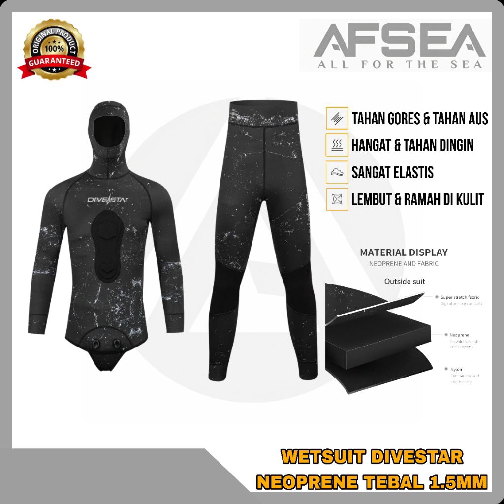 Wetsuit DIVESTAR 1.5mm Neoprene Camouflage Flat Lock For Spearfishing Freediving