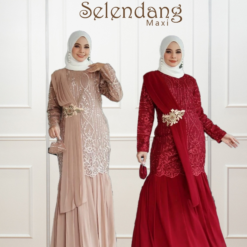 Redlove - Gamis / Baju Muslim Duyung Selendang Renda / Maxi Dress