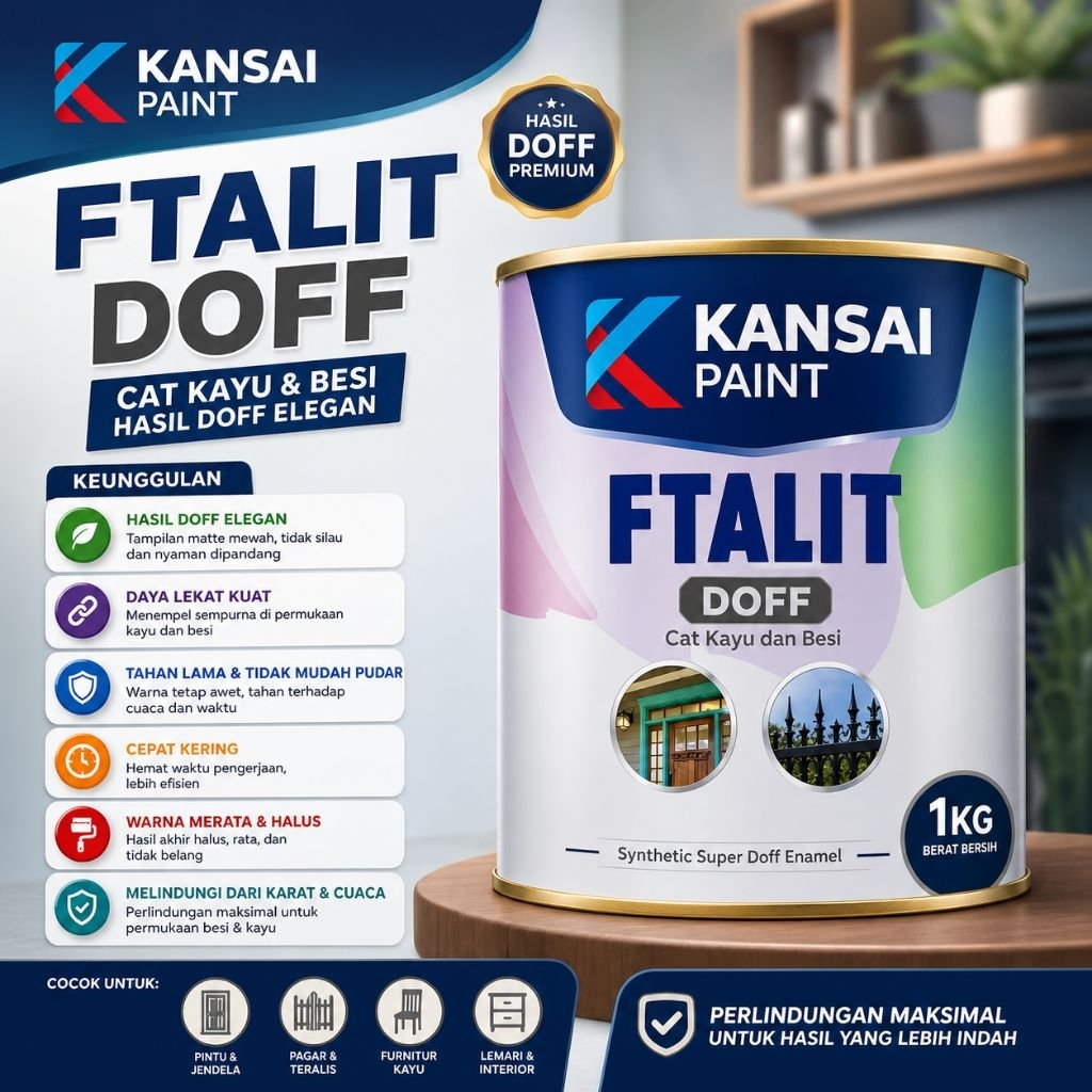 FTALIT CAT KAYU DAN BESI 1KG WARNA DOFF HITAM & PUTIH
