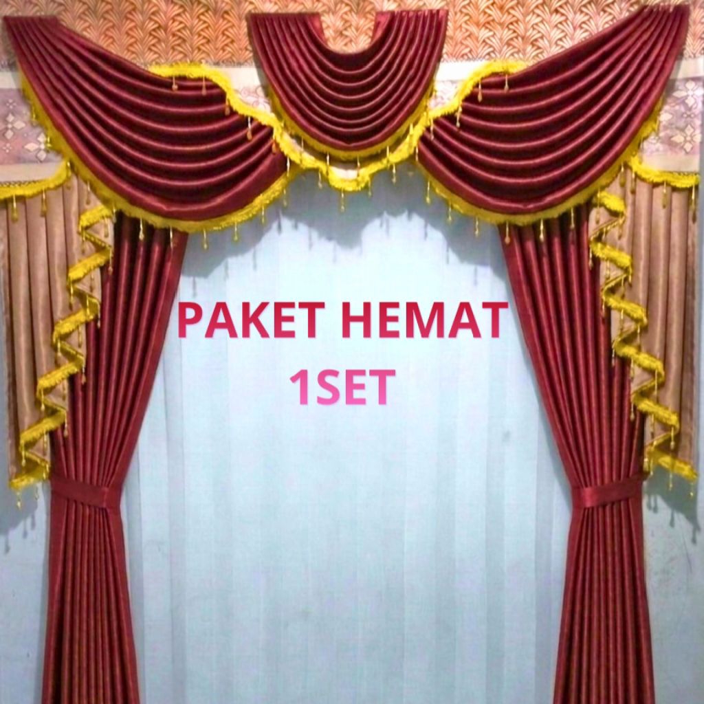 SET GORDRN PONI SPANYOL/OMBAK mewah untuk untuk decor rumah,gordenpintu,gorden jendela,gorden poni s