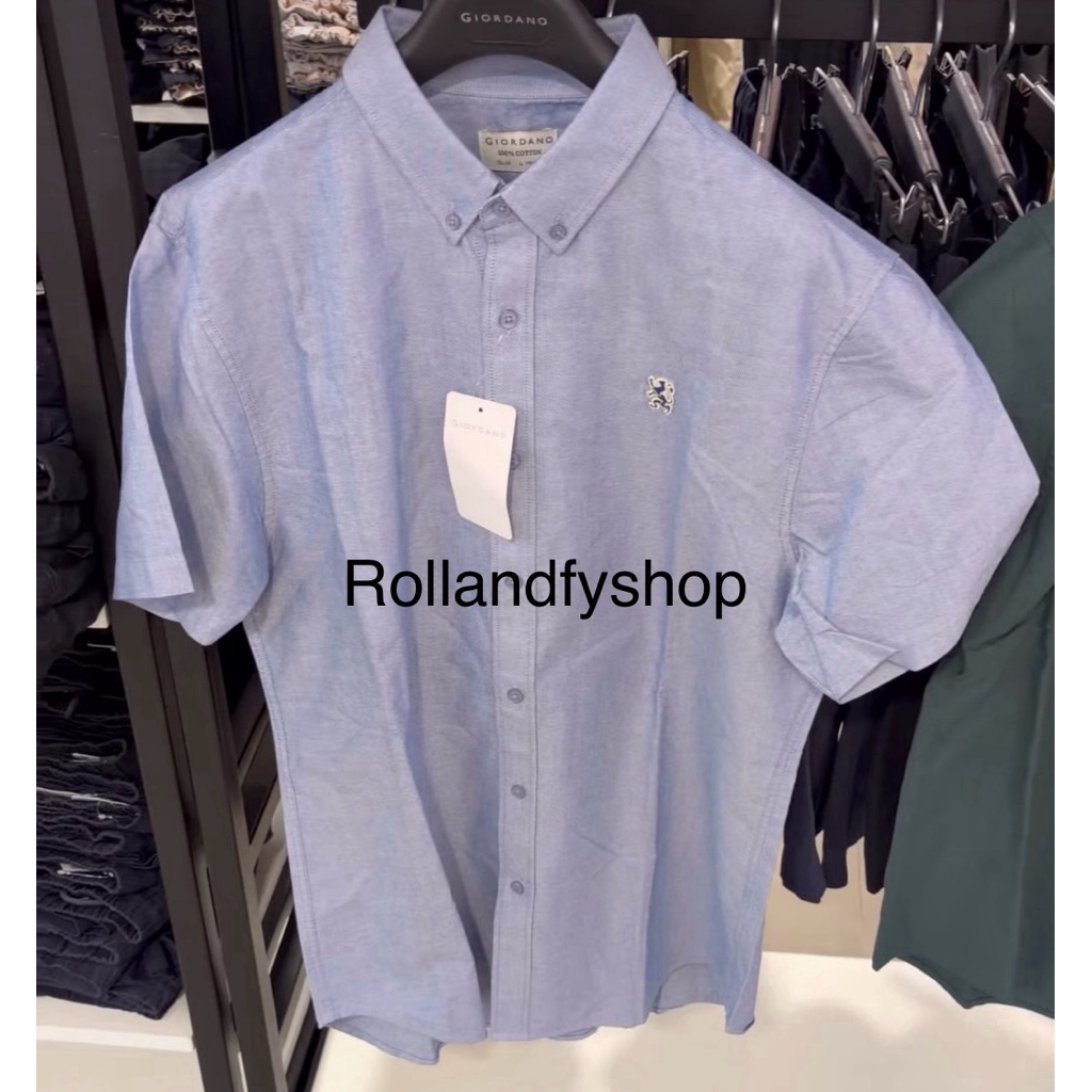 Giordano PRIA Cotton Oxford lion Shirt Lengan pendek| Kemeja Giordano original pria lengan pendek
