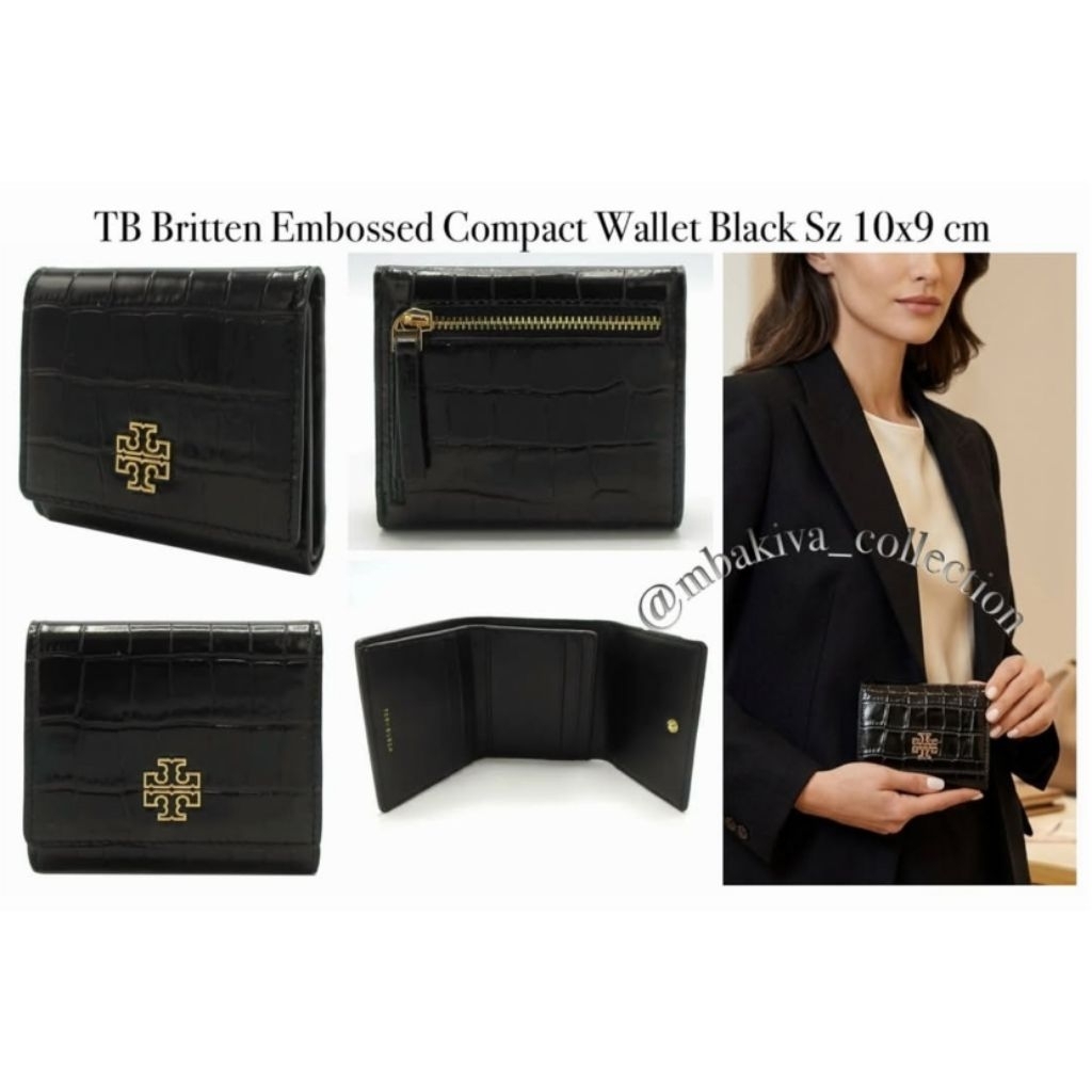 TB Britten Embossed Compact Wallet Black
