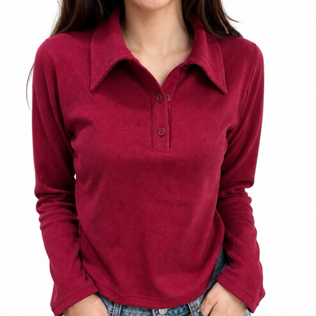 atasan wanita lengan panjang kerah rib knit crop top