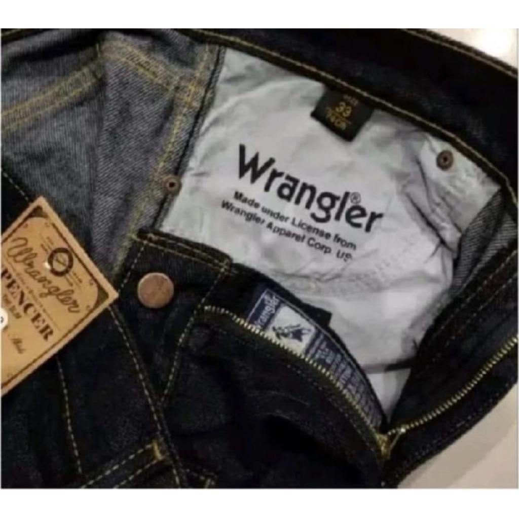 RADIShoop Celana jeans pria standar Reguler (non-strech) WRANGLE'R PRIA Denim Panjang Hitam Distro D