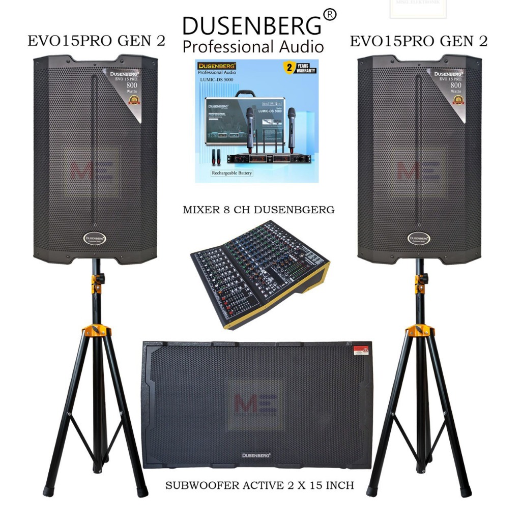 Paket Sound System outdoor Speaker Aktif 15 Inch Dusenberg EVO15PRO Gen 2 Subwoofer Aktif 2 x 15 inc