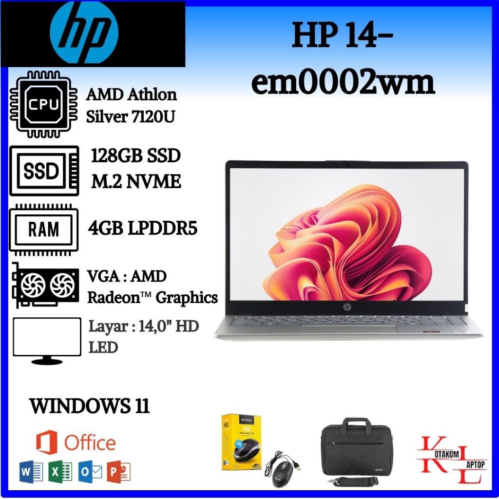 HP 14-em0002wm with Athlon Silver 7120U and Windows 11